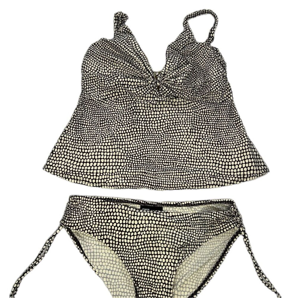 Coco Reef Tankini 2 Piece Swimsuit Brown White Boho Tummy Control‎ Flattering L*